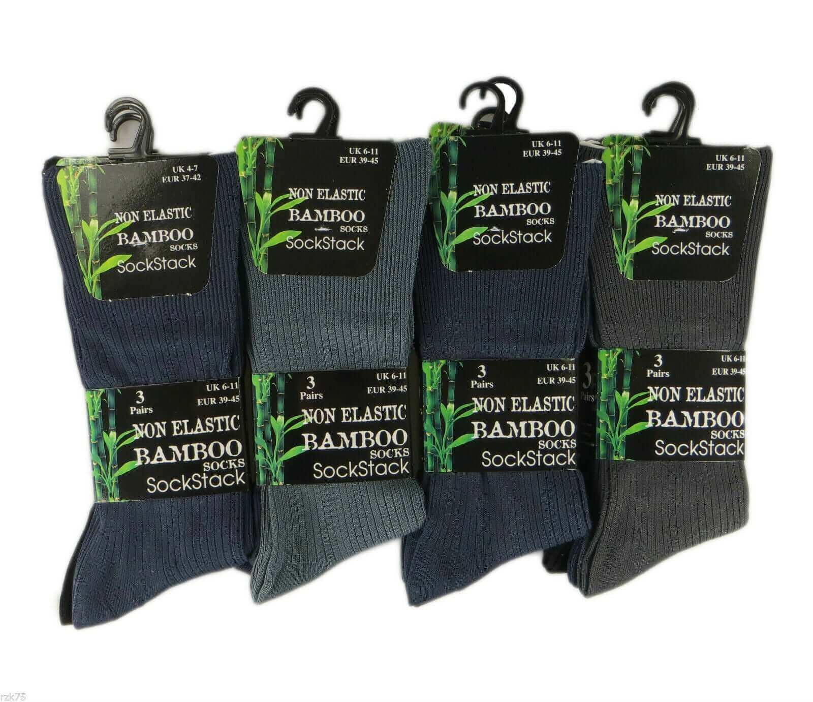 Sock Stack Mens Bamboo Socks 6 Pairs Loose Top Soft Grip Anti Bacterial Moisture-Wicking