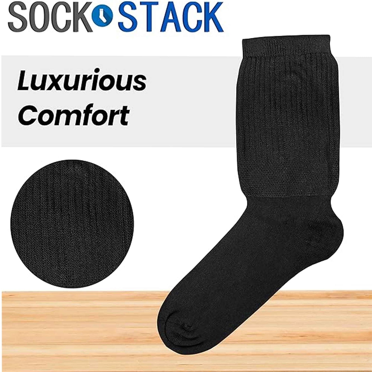 6 Pairs Men's Extra Wide Diabetic Socks Non Elastic Loose Top Moisture-Wicking Antibacterial Breathable Cotton for Leg Swelling by Sock Stack