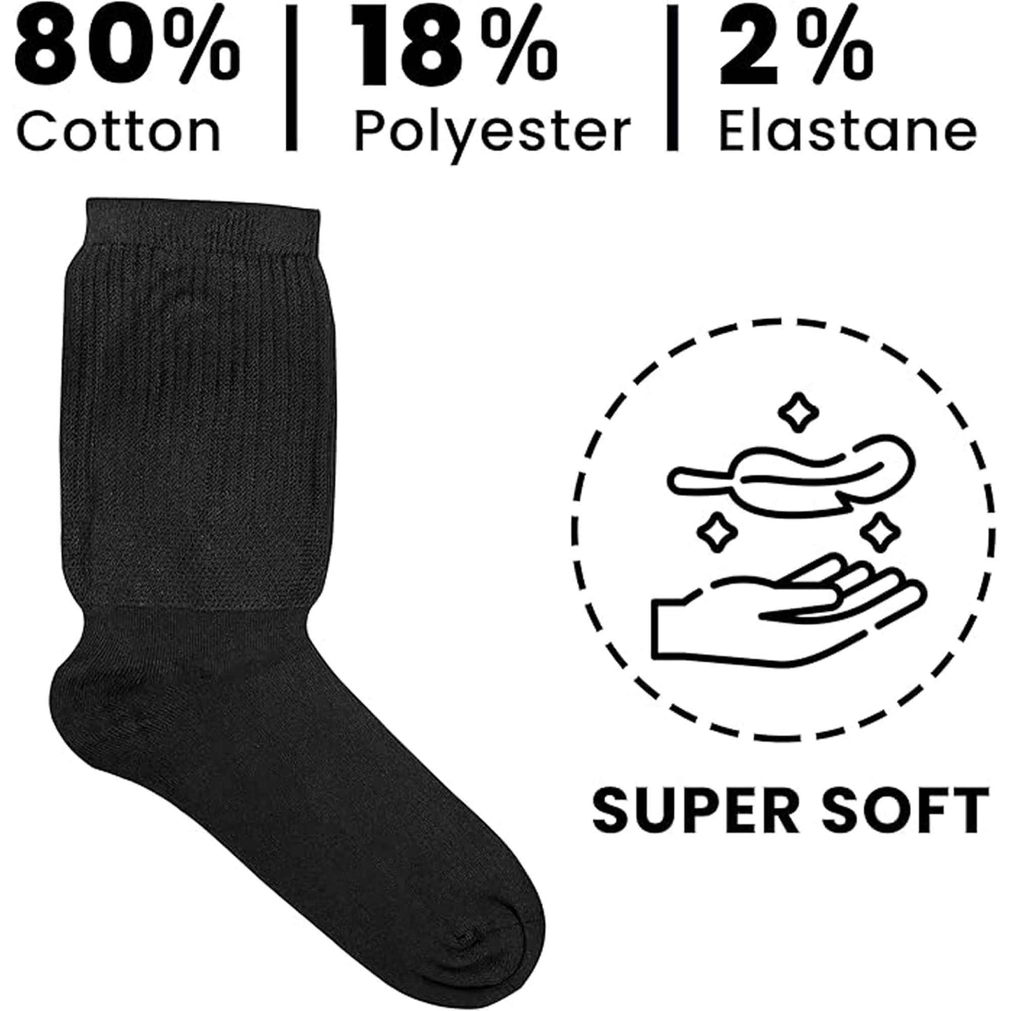 6 Pairs Men's Extra Wide Diabetic Socks Non Elastic Loose Top Moisture-Wicking Antibacterial Breathable Cotton for Leg Swelling by Sock Stack