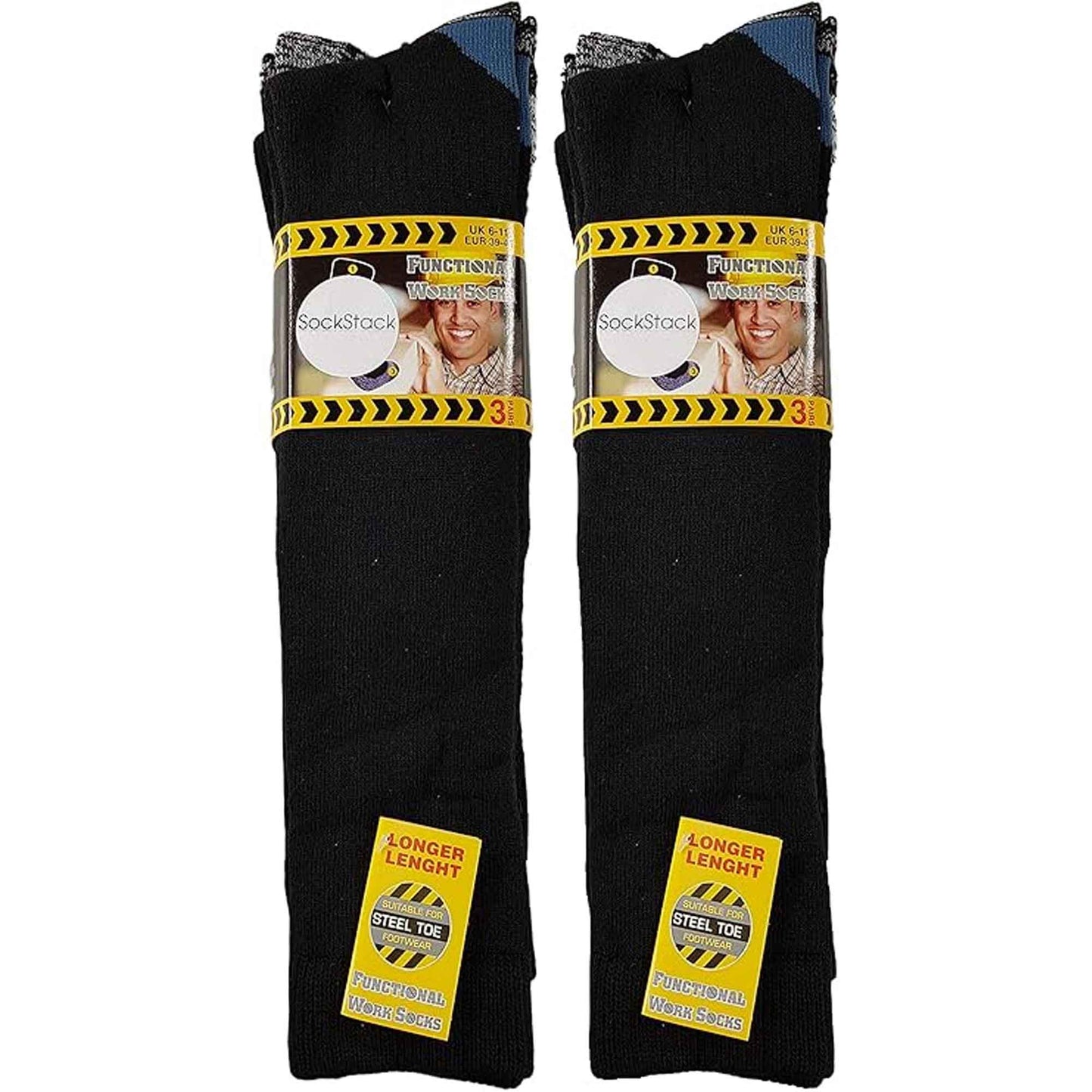 6 Pairs Men's Knee Length Work Boot Socks Durable Long Socks with Advanced Comfort and Protection for Work UK Sizes 6-11 EUR 39-45 Sock Stack