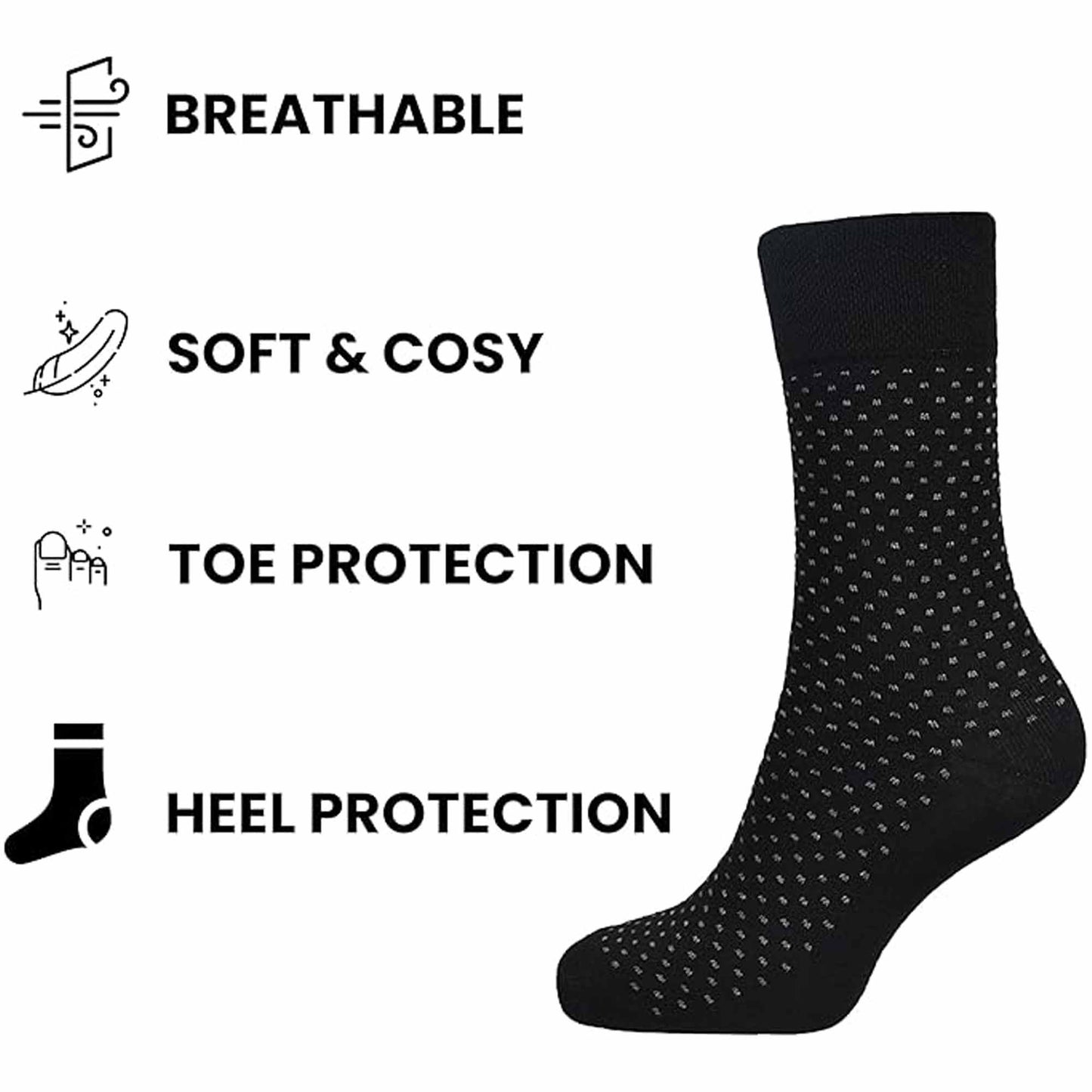 6 Pairs Men's Black Multi Non-Elastic Diabetic Socks Soft Top Cotton Antibacterial Moisture-Wicking Sizes 6-11 by Sock Stack
