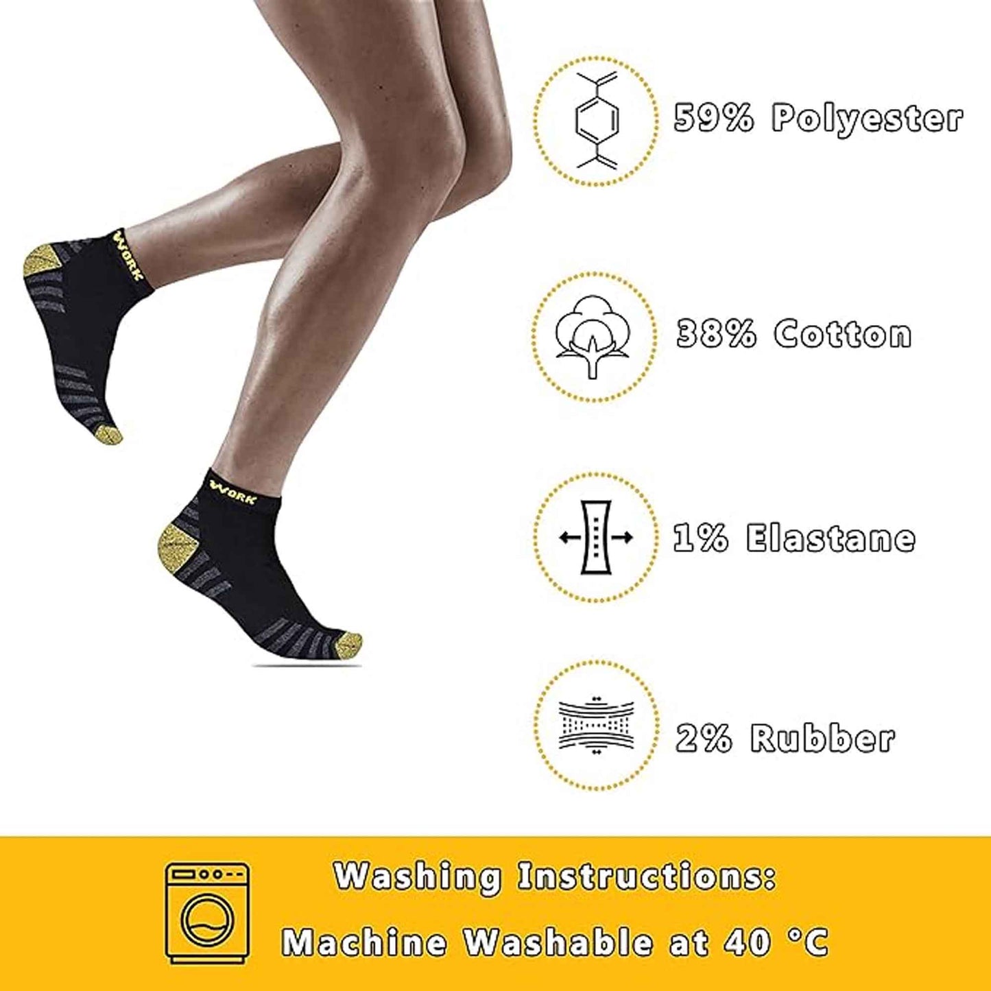 6 Pairs Mens Crew Work Boot Socks Reinforced Heel and Toe Durable Cotton Polyester Blend Breathable Moisture-Wicking Ideal for Construction Hiking by Sock Stack