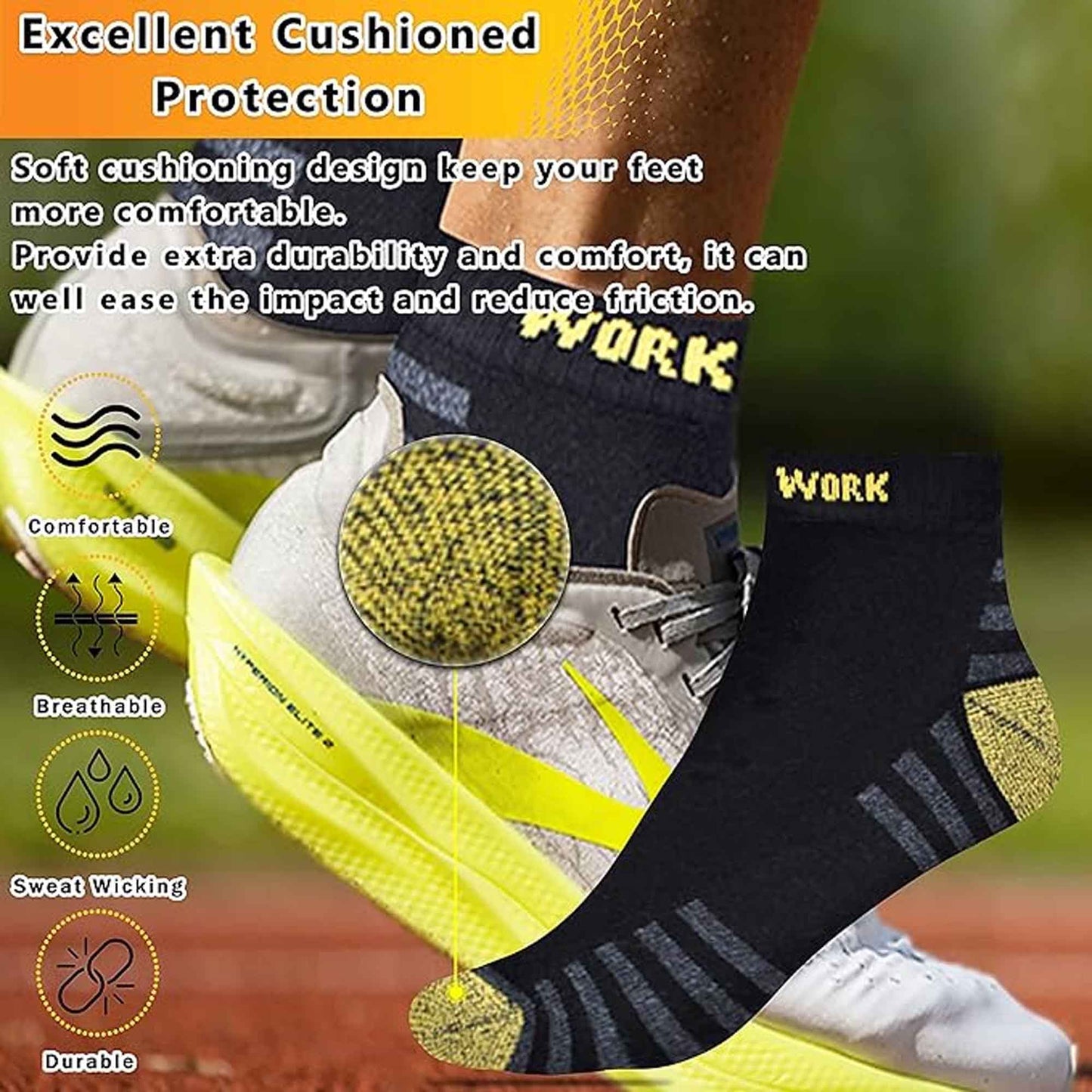 6 Pairs Mens Crew Work Boot Socks Reinforced Heel and Toe Durable Cotton Polyester Blend Breathable Moisture-Wicking Ideal for Construction Hiking by Sock Stack