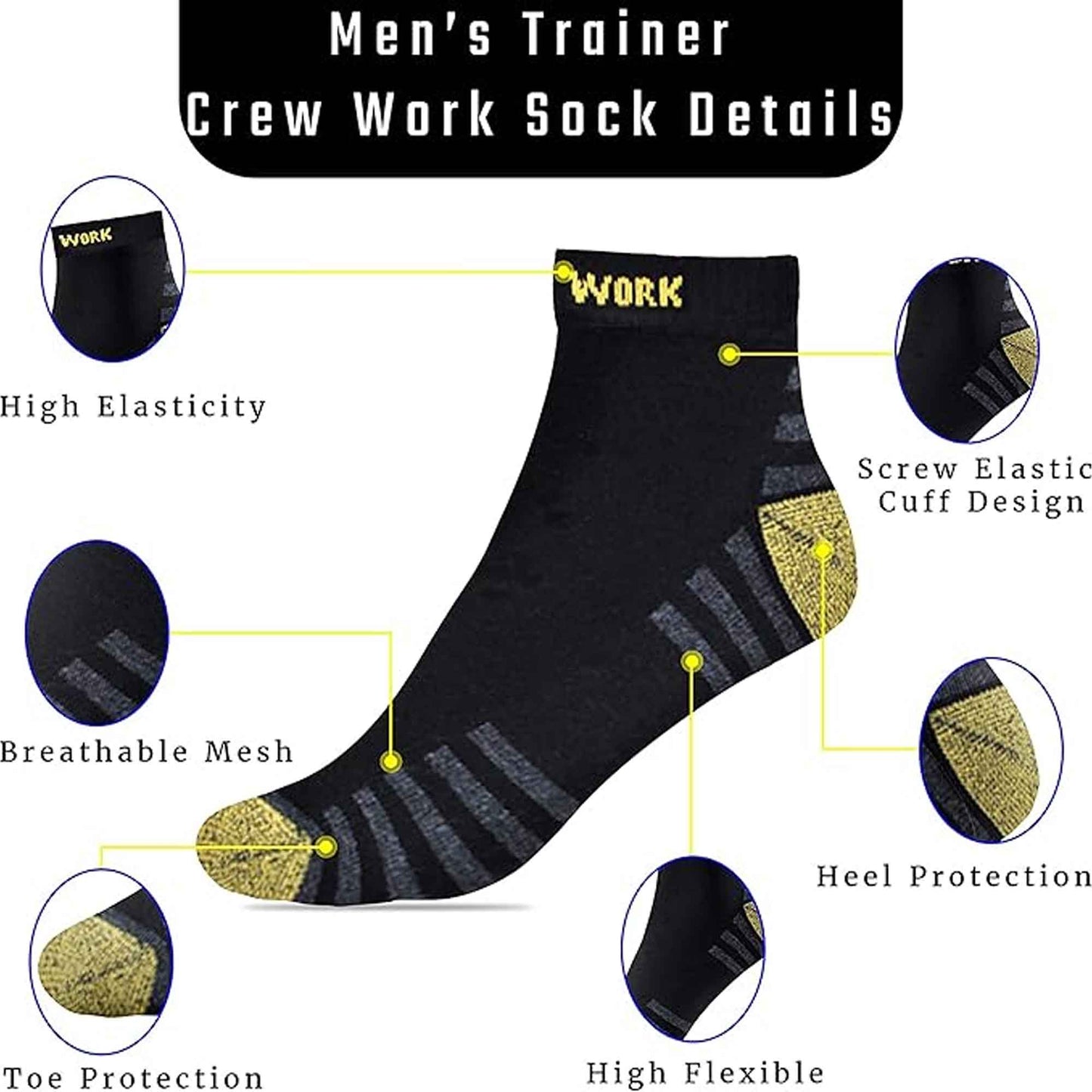 6 Pairs Mens Crew Work Boot Socks Reinforced Heel and Toe Durable Cotton Polyester Blend Breathable Moisture-Wicking Ideal for Construction Hiking by Sock Stack