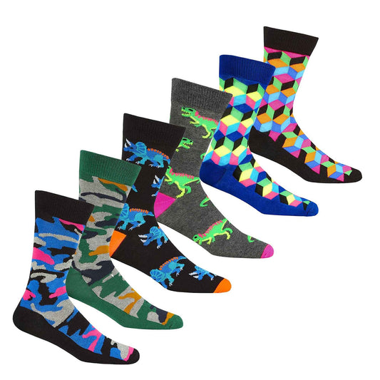 6 Pairs Mens Fun Novelty Cotton Rich Socks Comfortable Breathable with Sculpted Heels and Toes Assorted Styles Perfect Fit UK 6-11 EUR 39-45 by Sock Stack