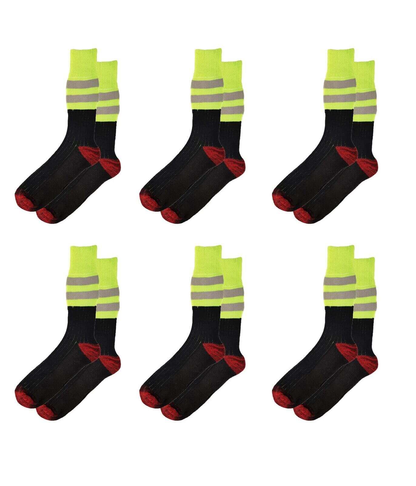 6 Pairs Mens High Visibility Work Socks with Reinforced Heel and Toe Cushioned Support for Steel Toe Boots Ideal for Construction and Industrial Jobs by Sock Stack