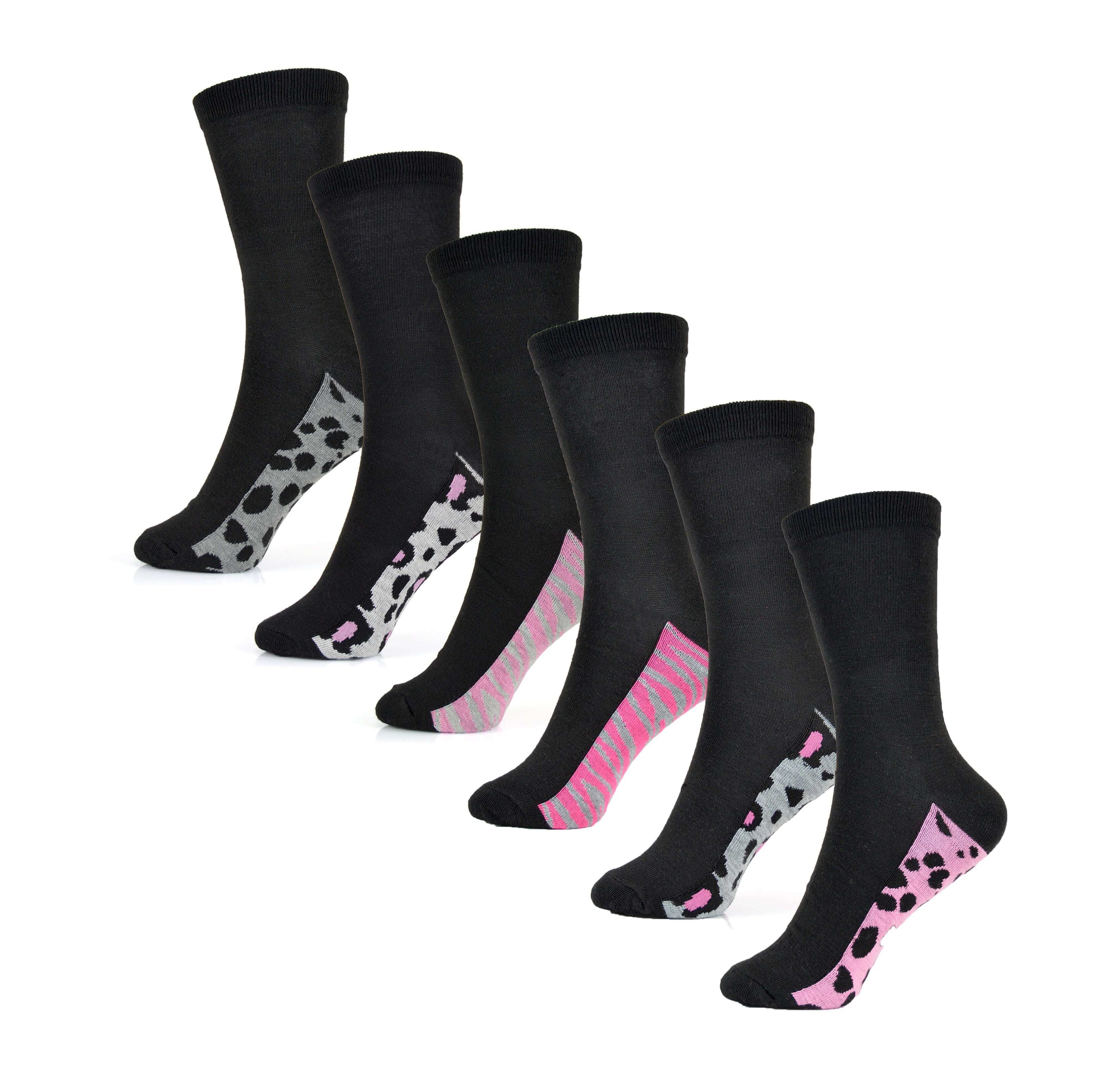 Sock Stack Womens Cotton Rich Socks 6 Pairs UK Size 4 To 7 Breathable Durable With Stripes Dots Leopard Fox Dog Cat Prints