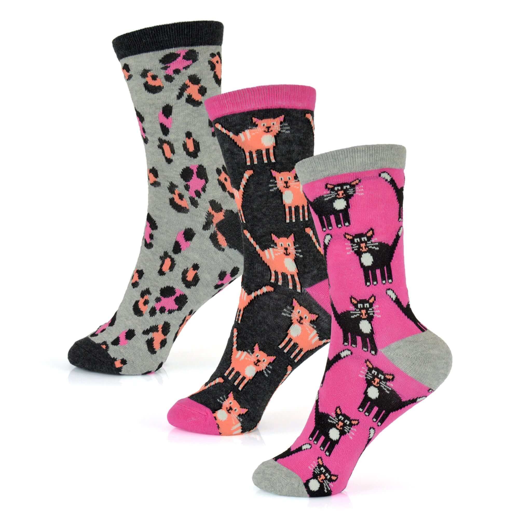 Sock Stack Womens Cotton Rich Socks 6 Pairs UK Size 4 To 7 Breathable Durable With Stripes Dots Leopard Fox Dog Cat Prints