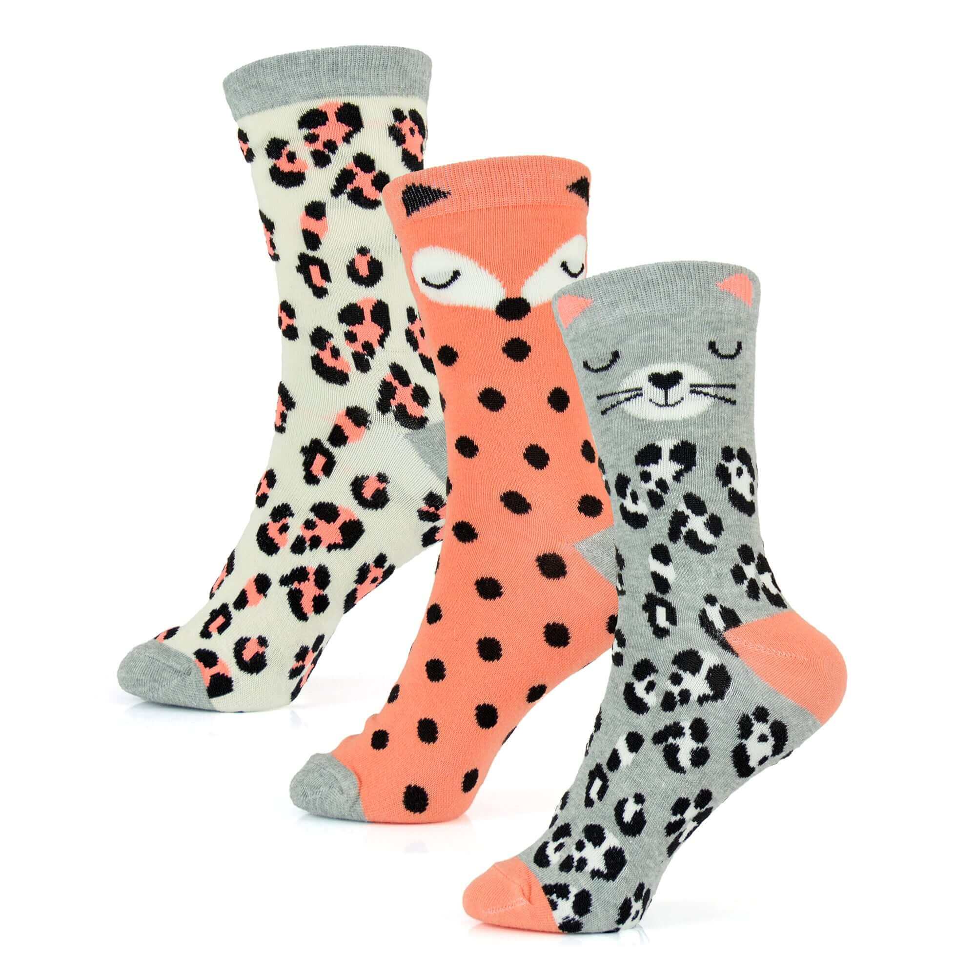 Sock Stack Womens Cotton Rich Socks 6 Pairs UK Size 4 To 7 Breathable Durable With Stripes Dots Leopard Fox Dog Cat Prints