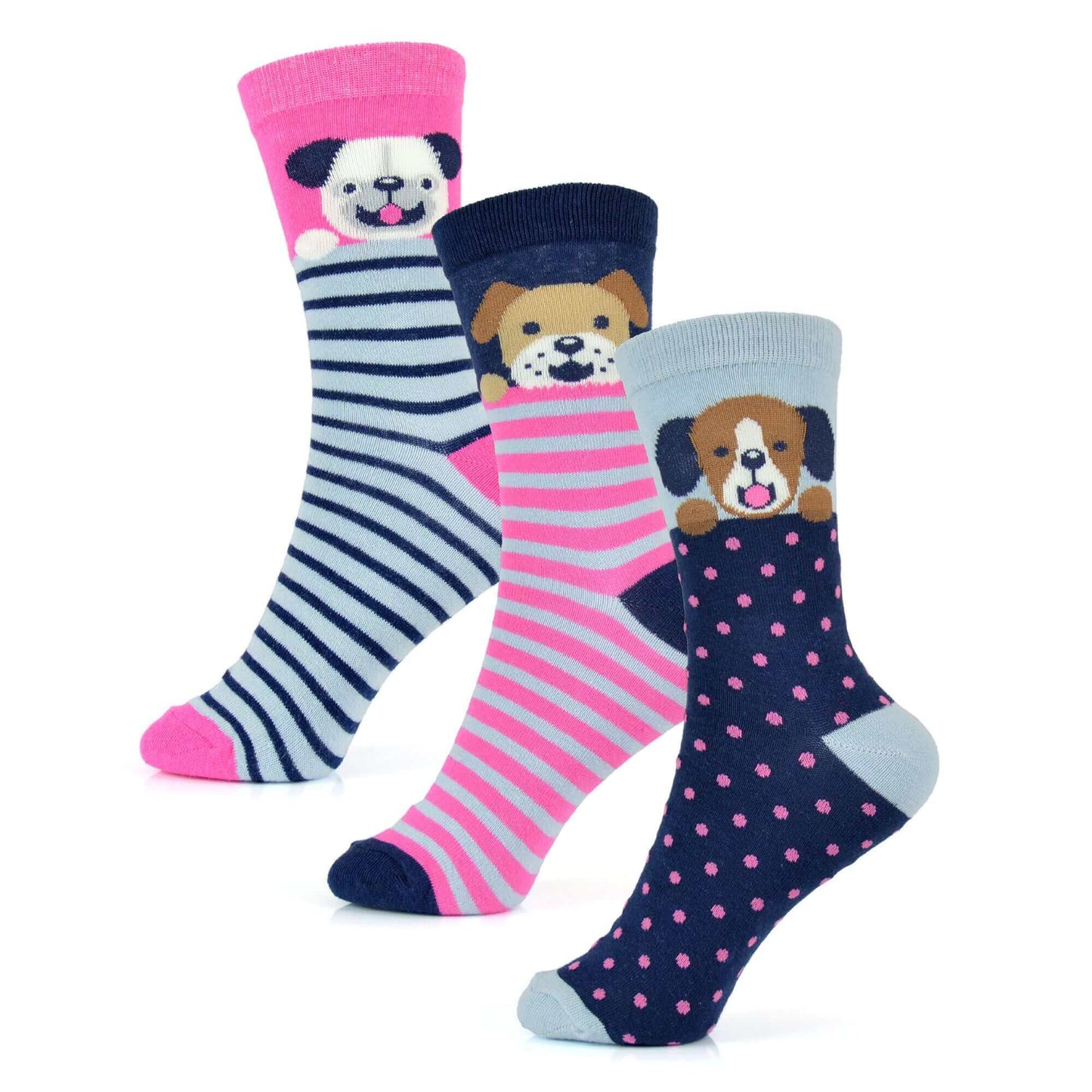 6 Pairs Women's Cotton Rich Socks Fun Designs Stripes Dots Leopard Fox Dog Cat Prints UK 4-7 Breathable Durable by Sock Stack