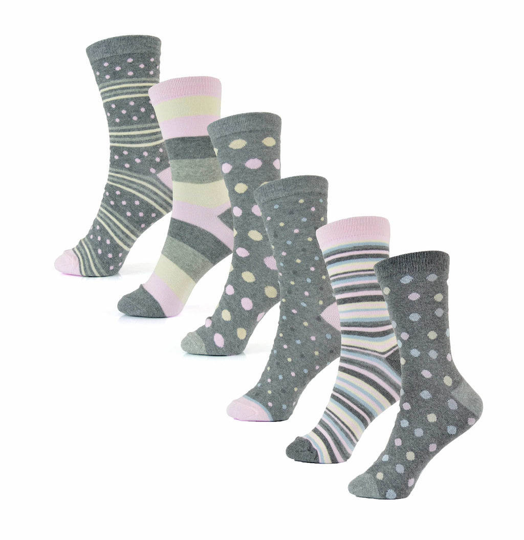 Sock Stack Womens Cotton Rich Socks 6 Pairs UK Size 4 To 7 Breathable Durable With Stripes Dots Leopard Fox Dog Cat Prints