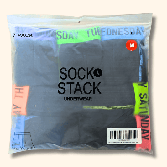 7 Pack Days Of The Week Comfort Fit Boxer Shorts Menswear Activewear Classic Breathable with Premium Cotton Blend and Colourful Assorted Waistband Stretchable Durable Everyday Wear Sizes Small to XLarge by Sock Stack