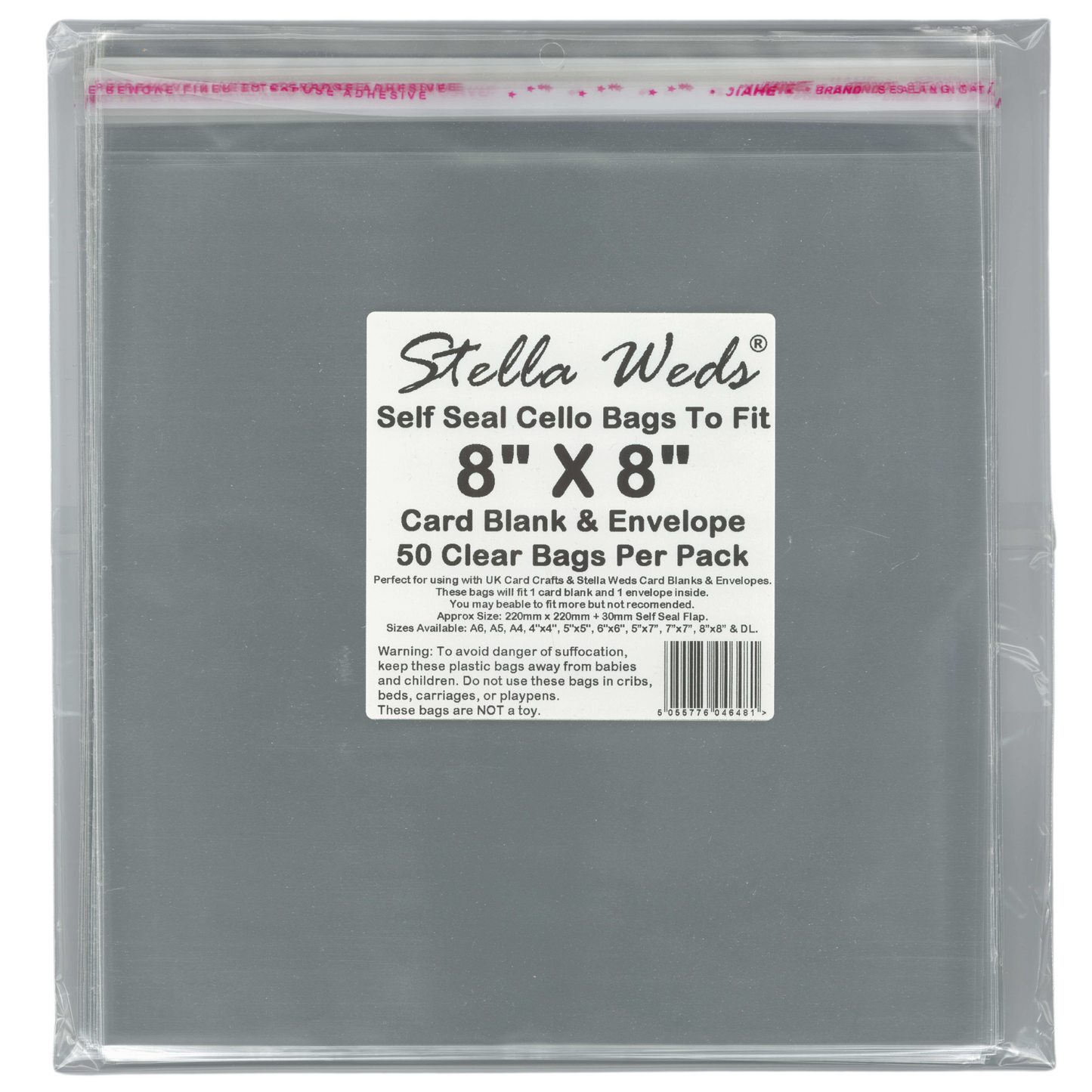 1000 x Clear Self Seal Bags To Fit 8x8 Card Blank & Envelope