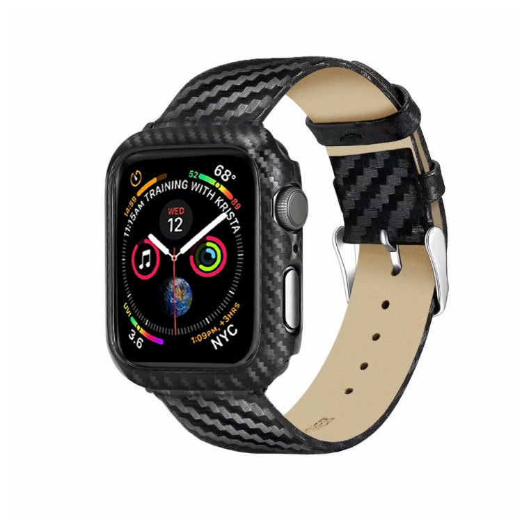 Echtleder-Kohlefaserarmband + Rahmen für Apple Watch Series 4 40mm, Apple Watch Series 4 40mm