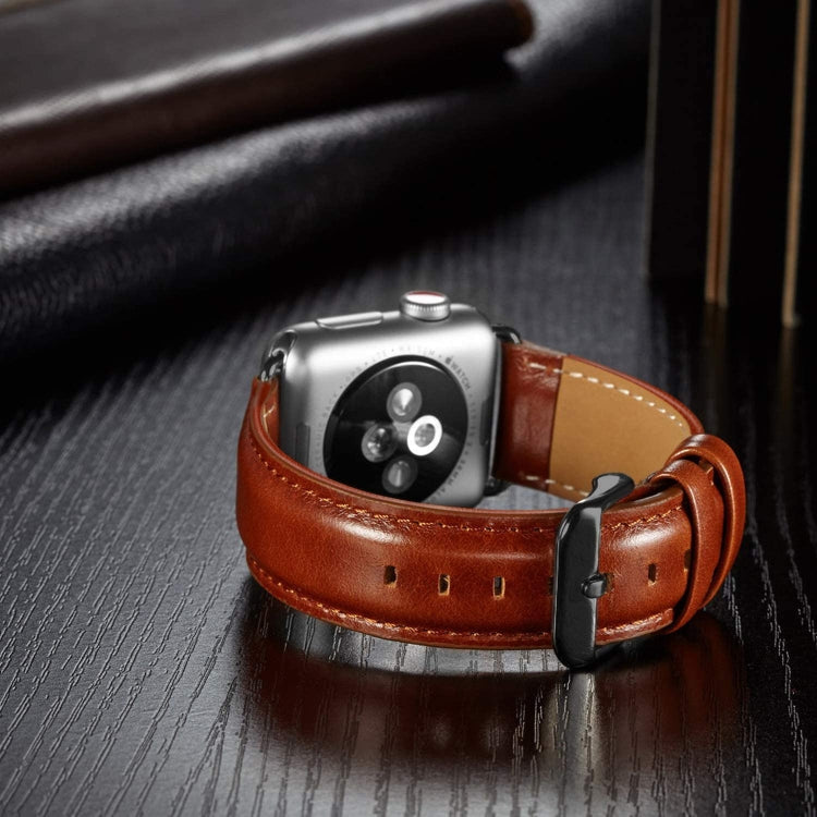 Black Buckle Leather Watch Band For Apple Watch Ultra 49mm&Watch Ultra 2 49mm / Series 10 46mm / 9&8&7 45mm / SE 3&SE 2&6&SE&5&4 44mm / 3&2&1 42mm, For Apple Watch Ultra 49mm / Series 8&7 45mm / SE 2&6&SE&5&4 44mm / 3&2&1 42mm