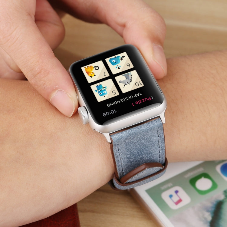 For Apple Watch Series 10 42mm / 9&8&7 41mm / SE 3&SE 2&6&SE&5&4 40mm / 3&2&1 38mm Fresh Style Genuine Leather Watch Band, 38mm