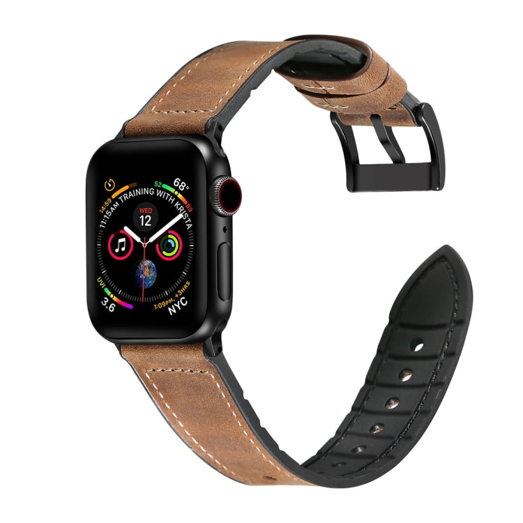 Crazy Horse Texture TPU + Stainless Steel Watch Band for Apple Watch Series 7 45mm / 6 & SE & 5 & 4 44mm / 3 & 2 & 1 42mm, 44mm