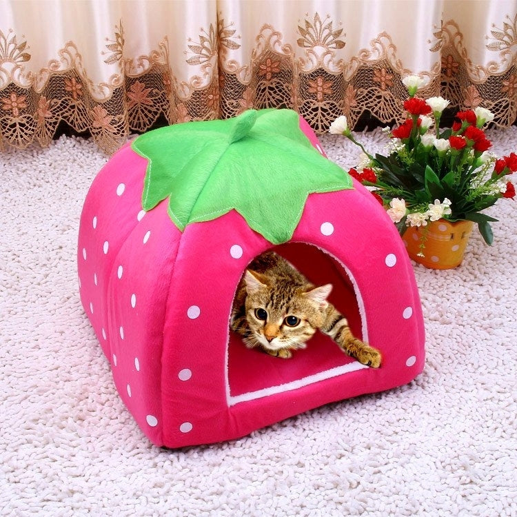 Strawberry Shaped Foldable Short Plush Pet House Nest, Size: L, Pink, Size L, Blue, Size L, Purple, Size L, Dark Blue, Size L, Red, Size L