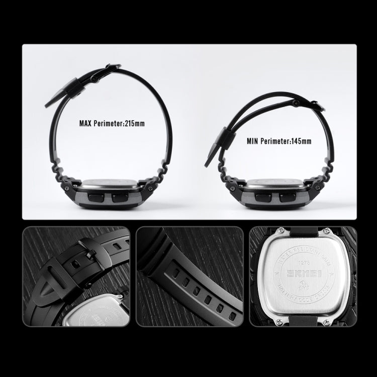 SKMEI 1278 Fashionable Outdoor 50m Waterproof Digital Watch Student Sports Wrist Watch Support 5 Group Alarm Clocks