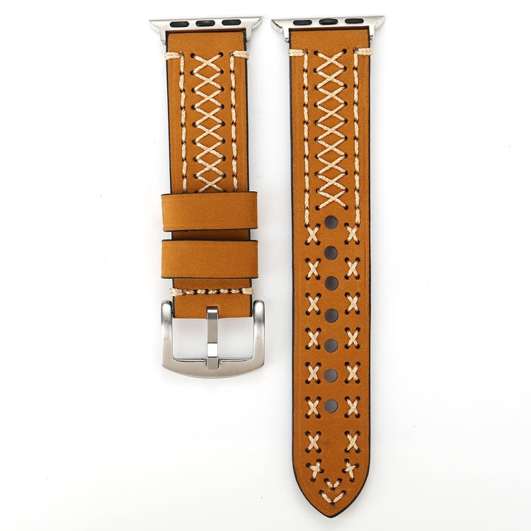 For Apple Watch Series 10 42mm / 9&8&7 41mm / SE 3&SE 2&6&SE&5&4 40mm / 3&2&1 38mm Manual Line Pattern Genuine Leather Wrist Watch Band, For 38mm