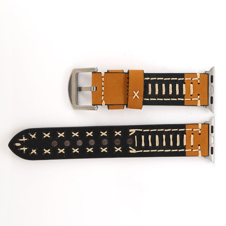For Apple Watch Series 10 42mm / 9&8&7 41mm / SE 3&SE 2&6&SE&5&4 40mm / 3&2&1 38mm Manual Line Pattern Genuine Leather Wrist Watch Band, For 38mm