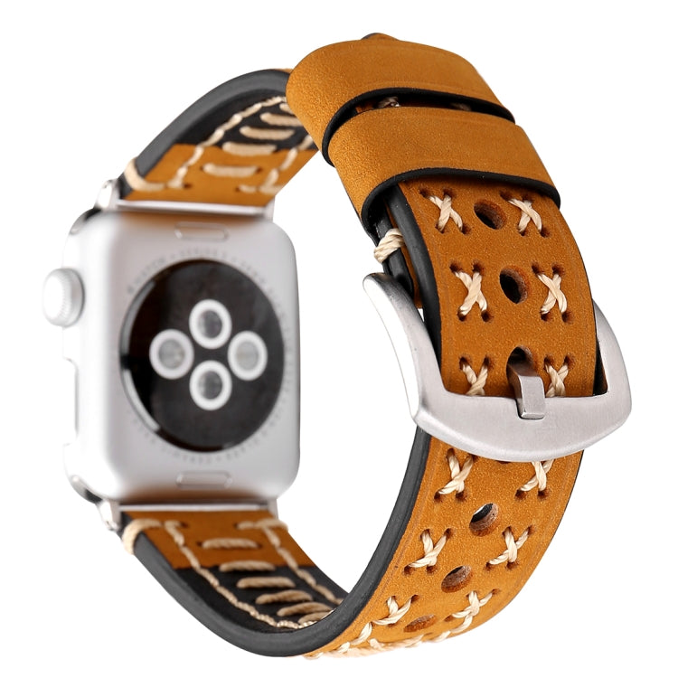 For Apple Watch Series 10 42mm / 9&8&7 41mm / SE 3&SE 2&6&SE&5&4 40mm / 3&2&1 38mm Manual Line Pattern Genuine Leather Wrist Watch Band, For 38mm
