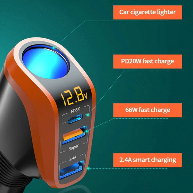 DY48TC 188W USB-C / Type-C + USB Dual Port Multi-function Car Charger with Cigarette Lighter