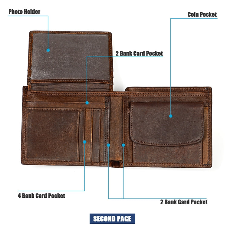8020 Horizontal Retro Crazy Horse Texture Leather Anti-magnetic RFID Wallet Clutch Bag for Men, with Card Slots, 8020 Black, 8020 Coffee, 8020 Yellowish-brown