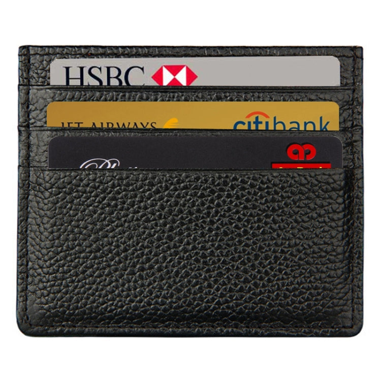 Cowhide Leather Litchi Texture Open Type Solid Color Card Holder RFID Blocking Card Bag Protective Case