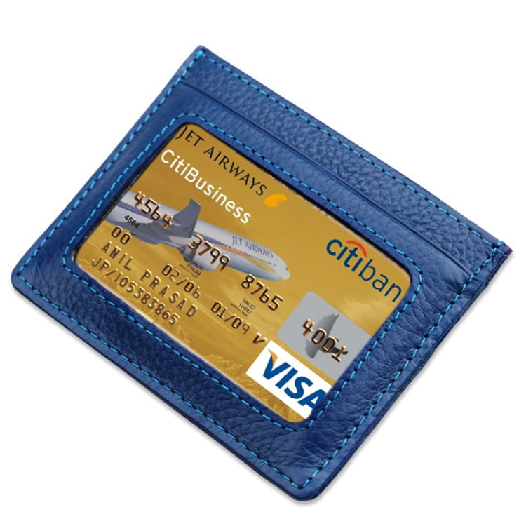 Cowhide Leather Litchi Texture Open Type Solid Color Card Holder RFID Blocking Card Bag Protective Case
