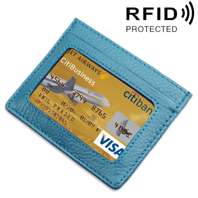 Cowhide Leather Litchi Texture Open Type Solid Color Card Holder RFID Blocking Card Bag Protective Case