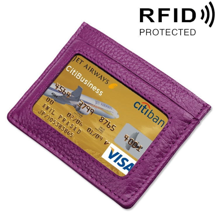 Cowhide Leather Litchi Texture Open Type Solid Color Card Holder RFID Blocking Card Bag Protective Case