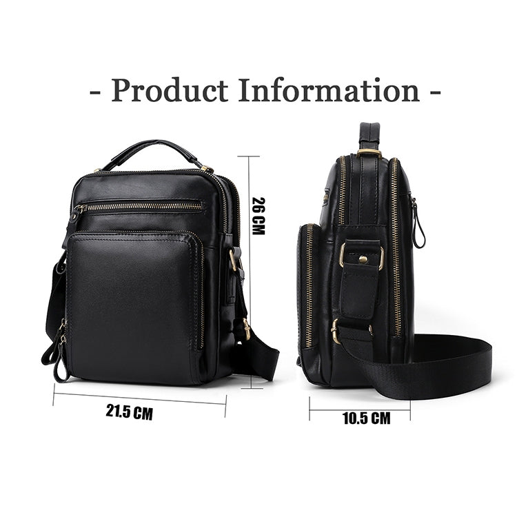 6028 Multifunctional Fashion Top-grain Leather Messenger Bag Casual Men Shoulder Bag