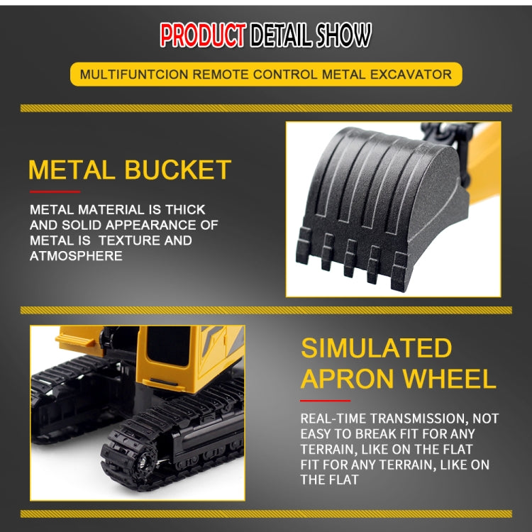 258-1 6 Channel 2.4G 1/24RC Remote-controlled Engineering Metal Excavator Charging RC Car, Metal