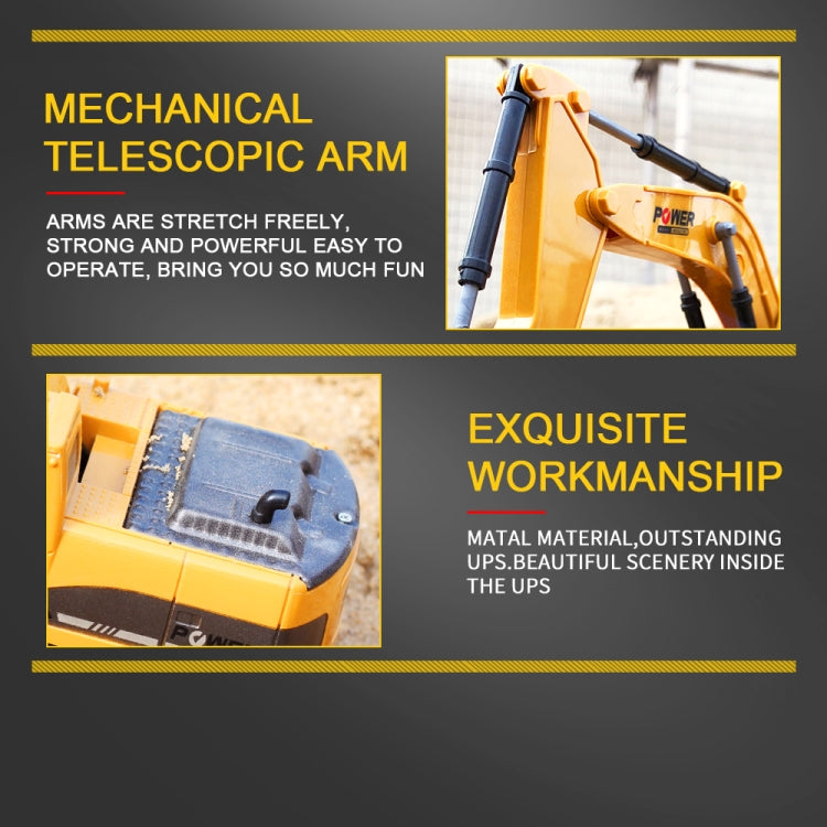 258-1 6 Channel 2.4G 1/24RC Remote-controlled Engineering Metal Excavator Charging RC Car, Metal