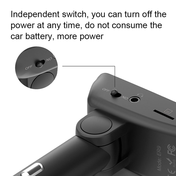 ER9 2 in 1 Hands-Free Calling Car Kit Wireless Bluetooth Headset Dual USB Charger FM Transmitter MP3 Music Player, ER9