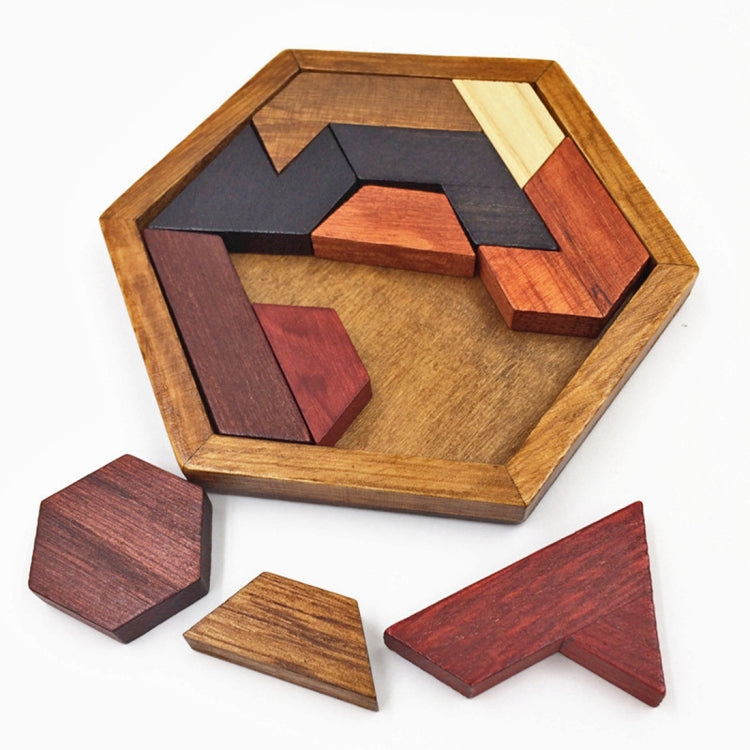 Holzpuzzle für Kinder, sechseckiges geometrisches Formpuzzle, Tangram