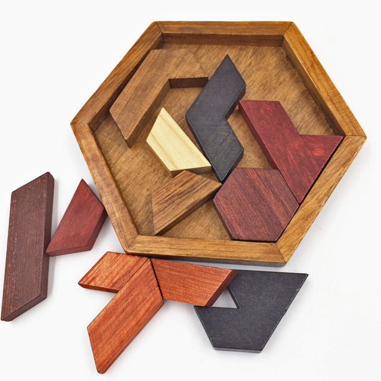Holzpuzzle für Kinder, sechseckiges geometrisches Formpuzzle, Tangram