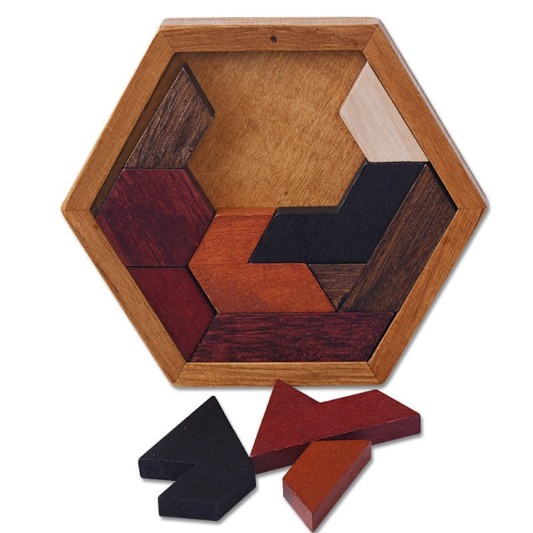 Holzpuzzle für Kinder, sechseckiges geometrisches Formpuzzle, Tangram