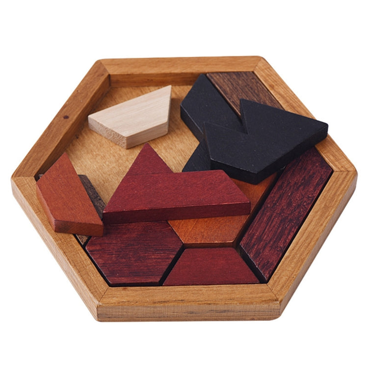 Holzpuzzle für Kinder, sechseckiges geometrisches Formpuzzle, Tangram