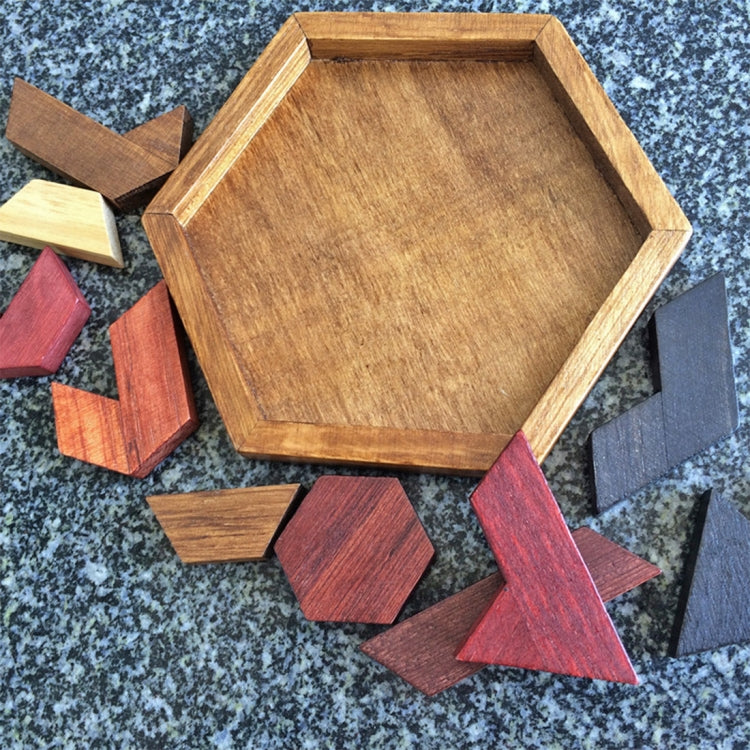 Holzpuzzle für Kinder, sechseckiges geometrisches Formpuzzle, Tangram
