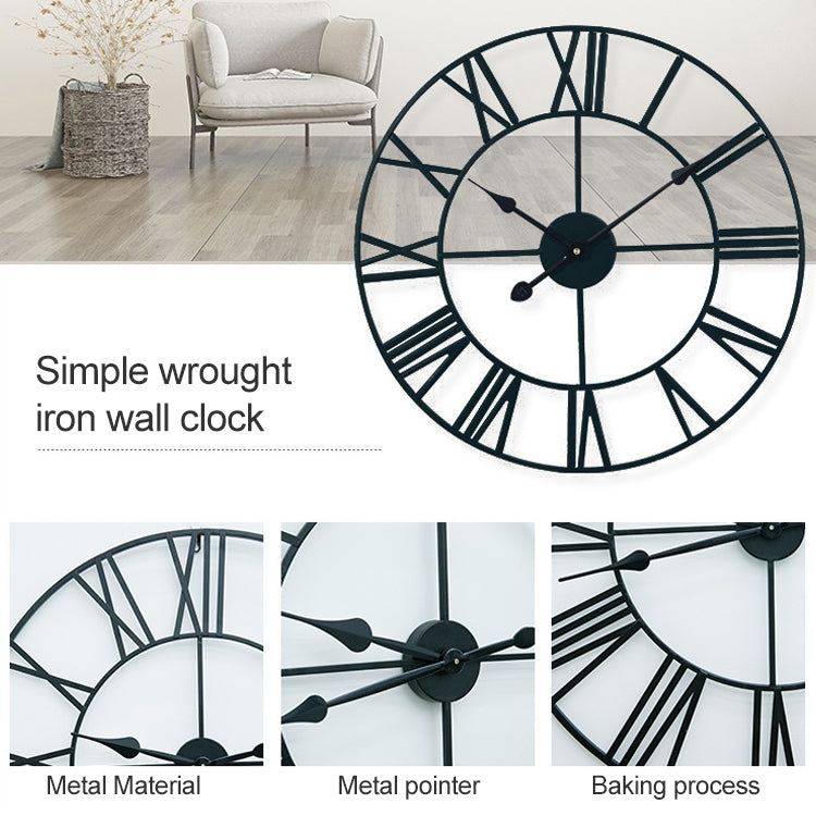 40 cm Retro Wohnzimmer Eisen Runde Römische Ziffern Stumme Dekorative Wanduhr, 40 cm