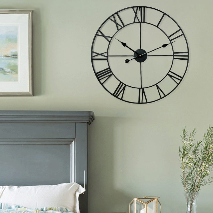 40 cm Retro Wohnzimmer Eisen Runde Römische Ziffern Stumme Dekorative Wanduhr, 40 cm
