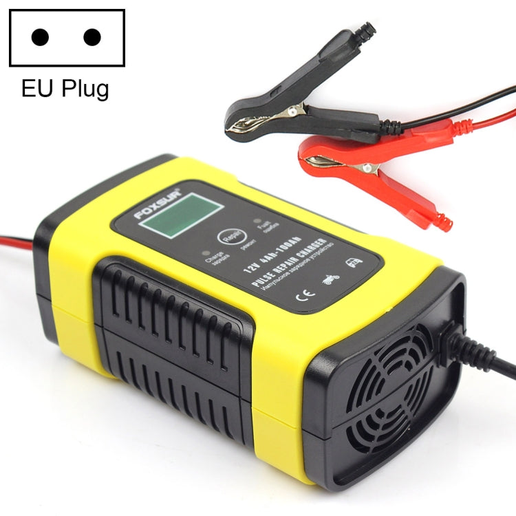 FOXSUR 12V 6A Intelligent Universal Battery Charger for Car Motorcycle, Length: 55cm, EU Plug, EU Plug (Red), EU Plug (Yellow)