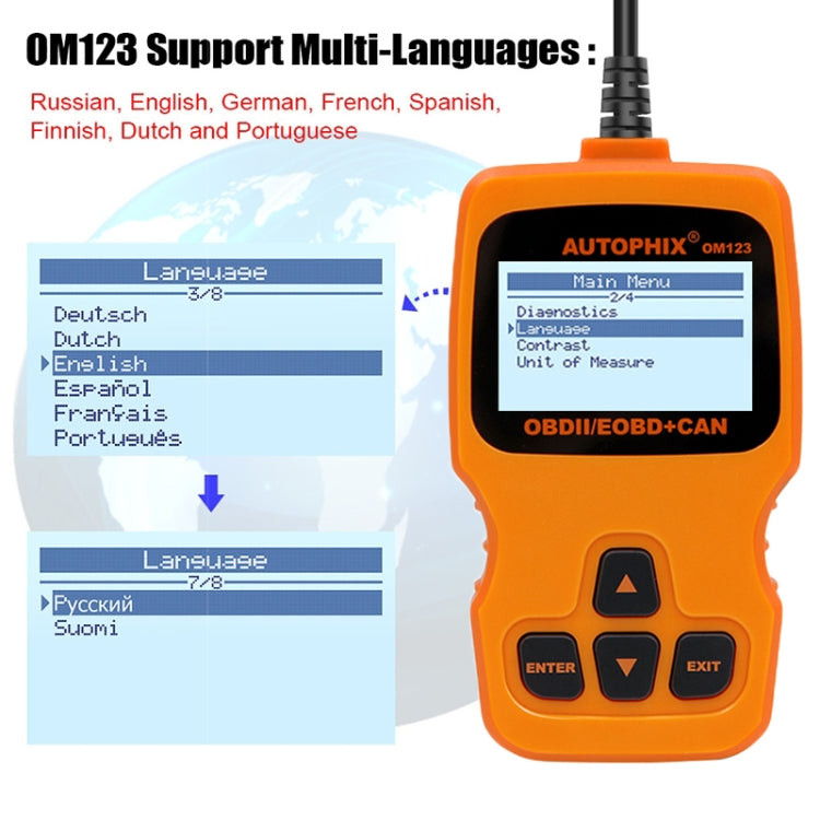 AUTOPHIX OM123 Car Portable OBD2 Scanner Car Diagnostic Tool OBD 2 Automotive Scanner EOBD Code Reader, OM123 (Orange)