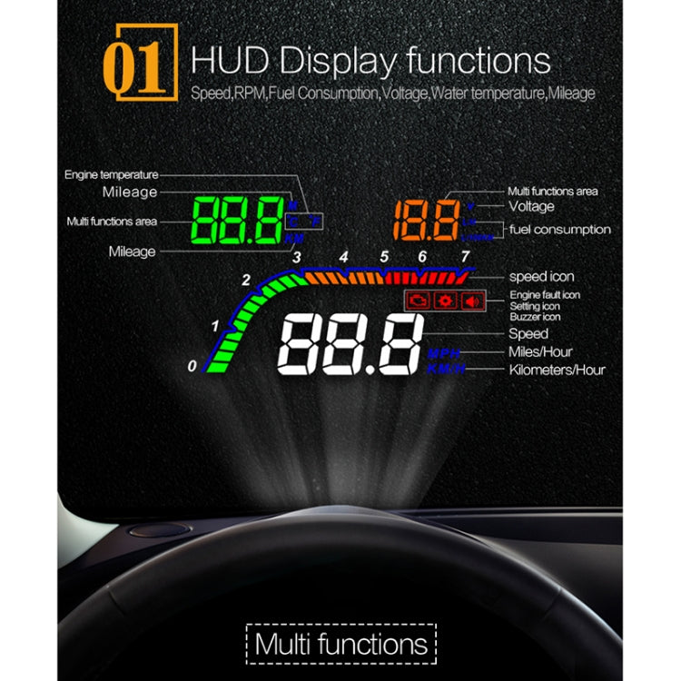T100 OBD2 4 inch Vehicle-mounted Head Up Display Security System, Support Car Speed / Engine Revolving Speed Display / Instantaneous Fuel Consumption / Detection and Elimination Fault Code, T100