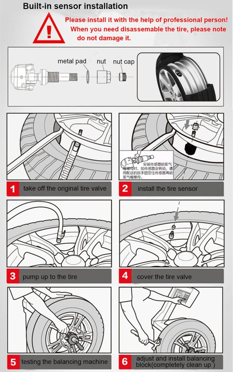 VC601 TPMS Reifenüberwachungssystem mit 4 eingebauten Sensoren, Alarmfunktion und Bluetooth 4.0, kompatibel mit Android / iOS / iPad, VC601