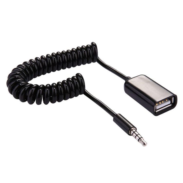 3,5 mm Klinkenstecker auf USB 2.0 Buchse Audio-Konverter, einziehbares Spiralkabel für Auto MP3-Lautsprecher U-Disk, Länge: 1m, 1 Stück