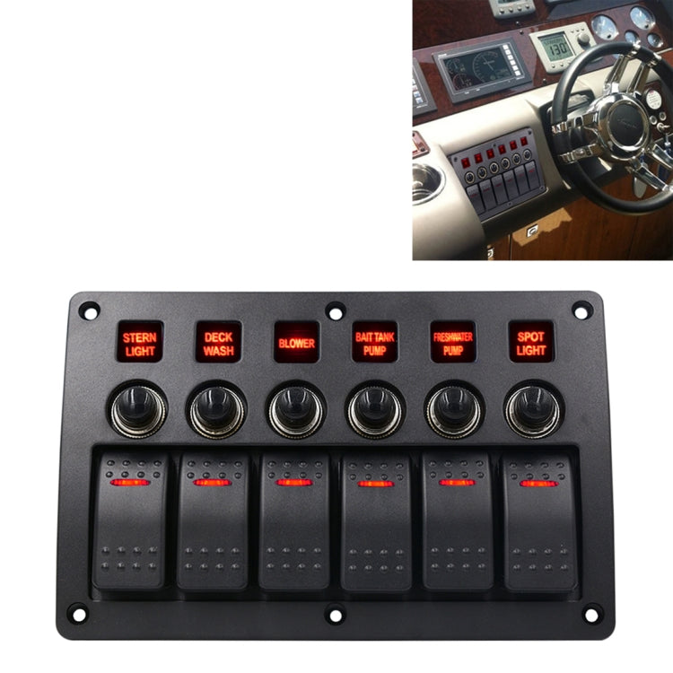 3Pin 6 Way Switches Combination Switch Panel with Light and Projector Lens for Car RV Marine Boat, 3Pin 6 Way
