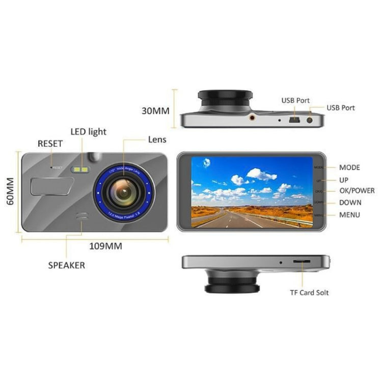 X96 4 Zoll 2.5D Full HD 1080P Multifunktionale Smart Auto Dual-Objektiv Videorecorder Kamera Unterstützung TF-Karte / Bewegungserkennung, X96